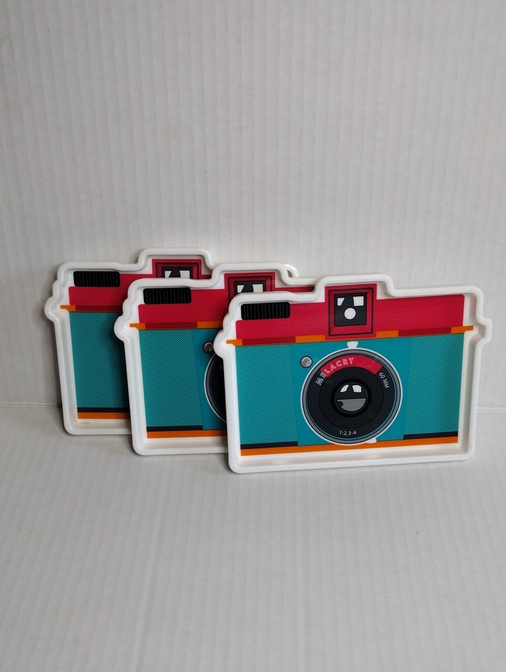 Target Retro Camera Shaped Appetizer Plates 2011 Plastic Set of 3 Teal, Red